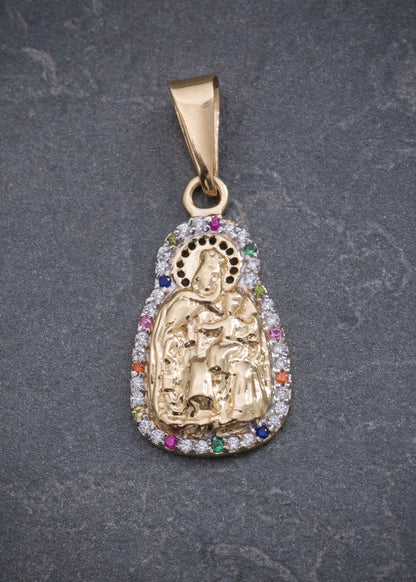 Dije Virgen del Carmen con Swarovski Multicolor 2.45gr / 3.1cm / 12mm — Oro Amarillo