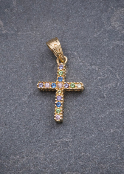 Dije Cruz con Swarovski 1.3gr / 2.1cm / 11mm — Oro Amarillo