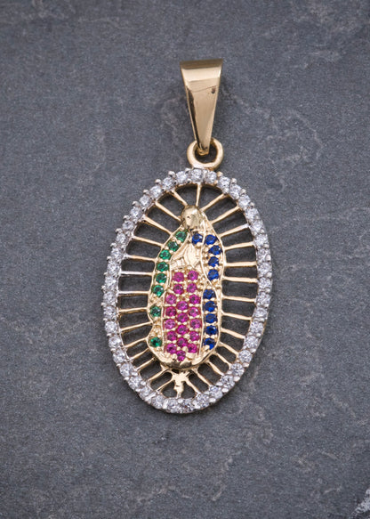 Dije Virgen de Guadalupe con Swarovski 2.6gr / 3.7cm / 17mm — Oro Amarillo