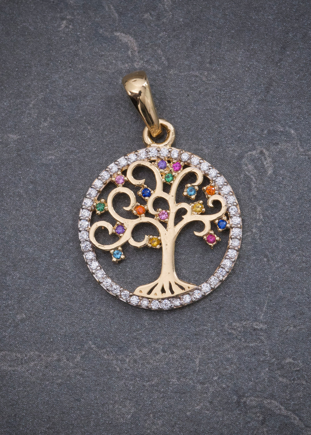 Dije Arbol de la Vida con Swarovski 2.2gr / 2.7cm / 18mm — Oro Amarillo