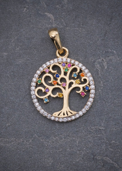 Dije Arbol de la Vida con Swarovski 2.2gr / 2.7cm / 18mm — Oro Amarillo
