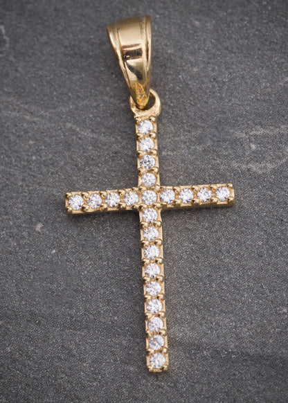 Dije cruz con swarovski blanco 1.35gr / Largo 3cm / Oro Amarillo Nac B