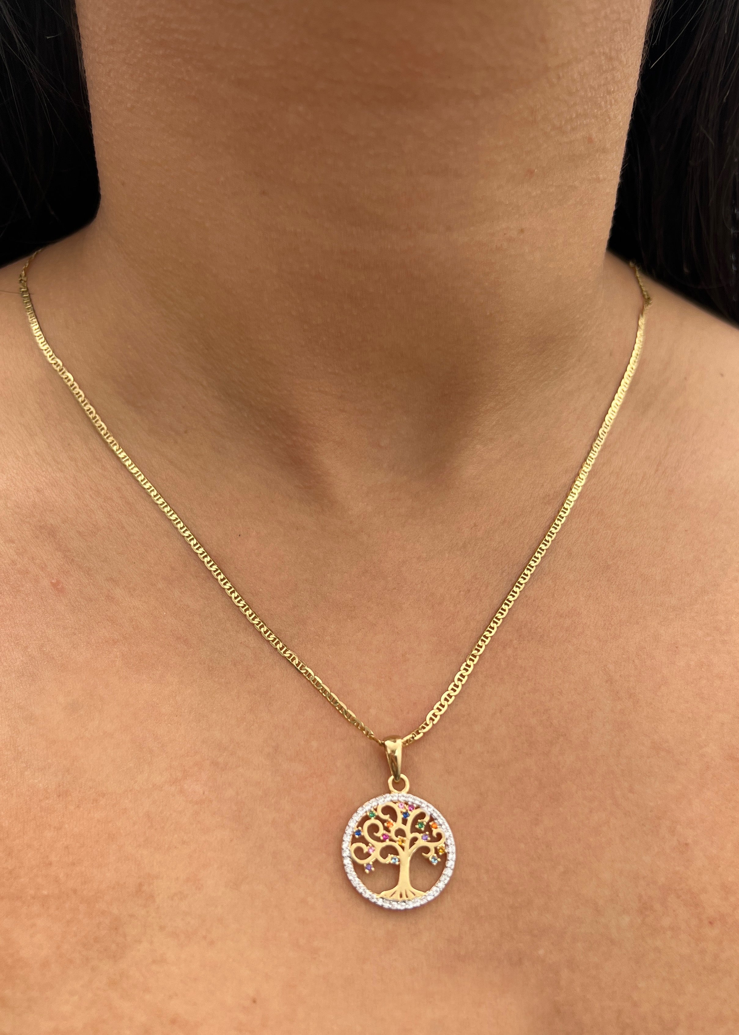 Dije arbol de la vida con swarovski multicolor 2.2gr / Largo 2.7cm / Oro Amarillo Nac B