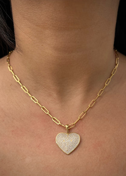 Dije corazon con swarovski blanco 3.05gr / Largo 2.6cm / Oro Amarillo Nac M