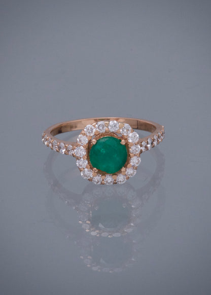 Solitario con 70pts de Esmeralda y 57pts de Diamantes 2.65gr / Talla 5 — Oro Rosado