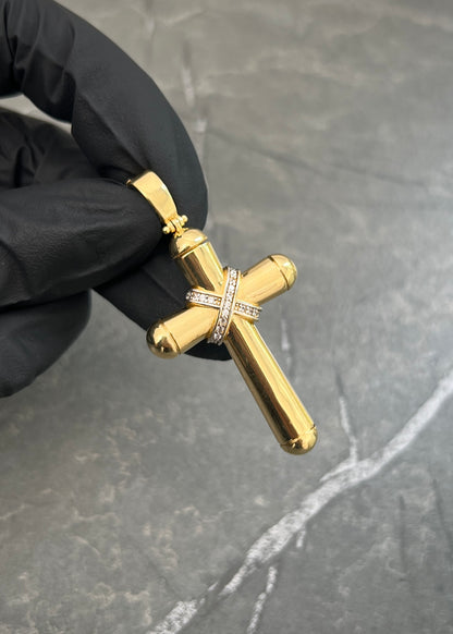 Dije Cruz con Swarovski Blanco 11.2gr / 5cm / 26.5mm — Oro Amarillo