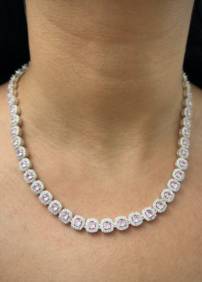 Cadena Tenis con Swarovski Rosado y Blanco 52.45gr / 45cm / 7.6mm — Plata 925