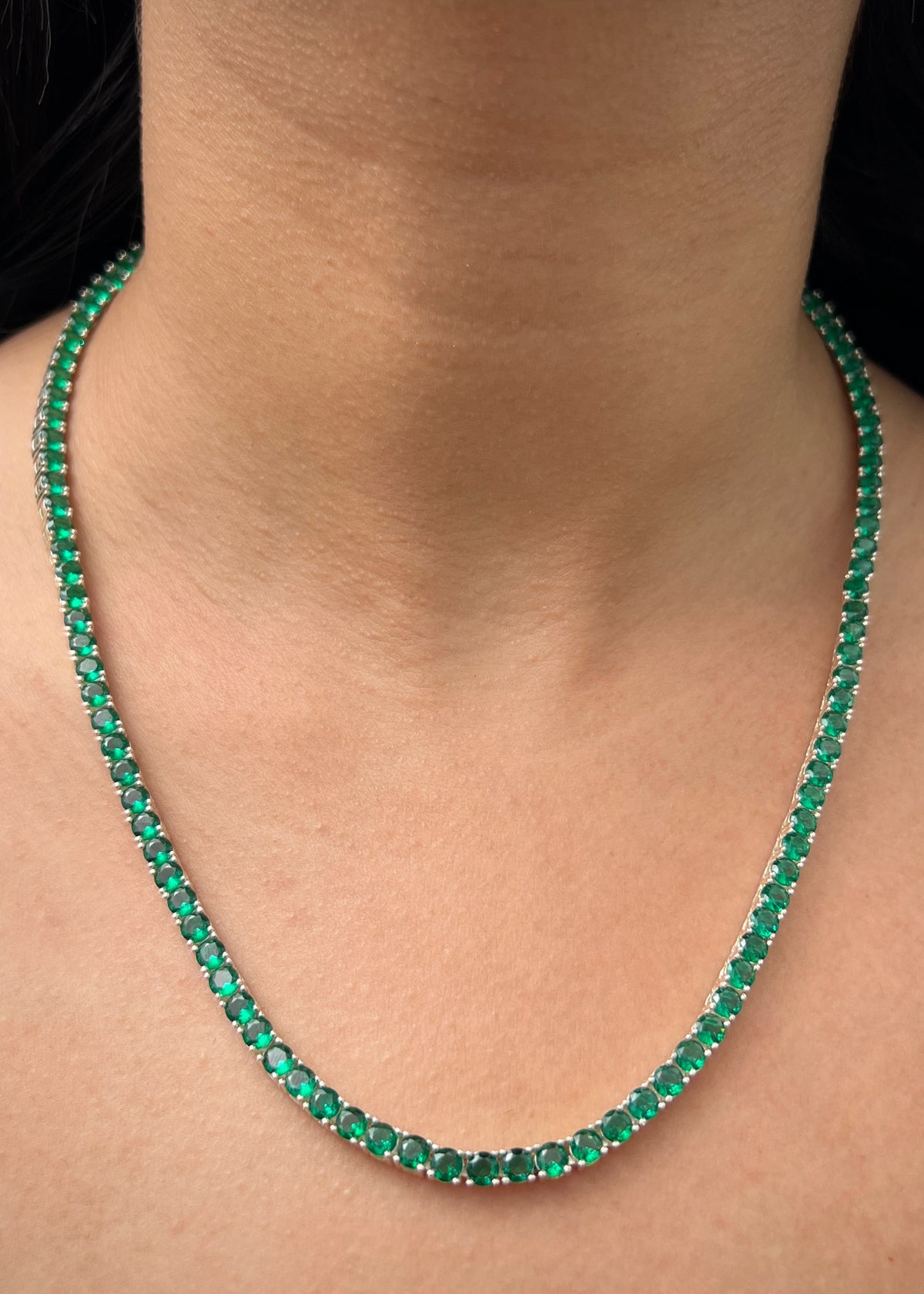 Cadena Tenis con Swarovski Verde 46.2gr / 50cm / 4.1mm — Plata 925