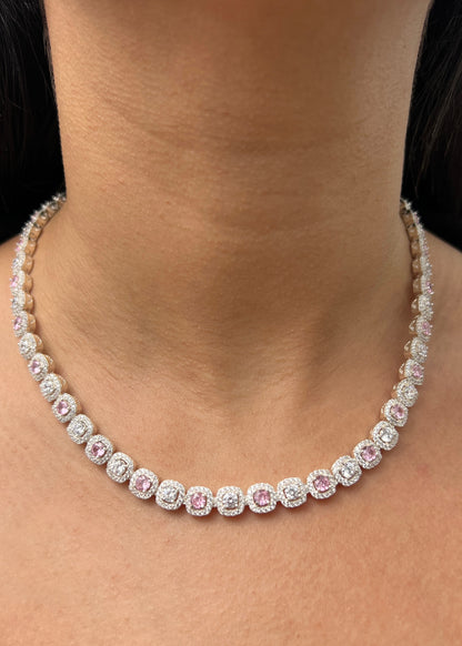 Cadena Tenis con Swarovski Rosado y Blanco 52.4gr / 45cm / 7.6mm — Plata 925