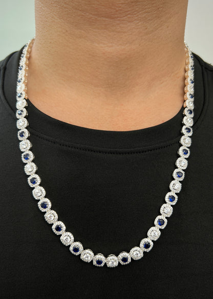 Cadena Tenis con Swarovski Azul y Blanco 69gr / 60cm / 7.6mm — Plata 925