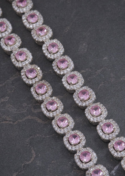 Cadena Tenis con Swarovski Rosado y Blanco 52.45gr / 45cm / 7.6mm — Plata 925