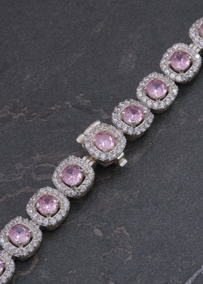 Cadena Tenis con Swarovski Rosado y Blanco 52.45gr / 45cm / 7.6mm — Plata 925