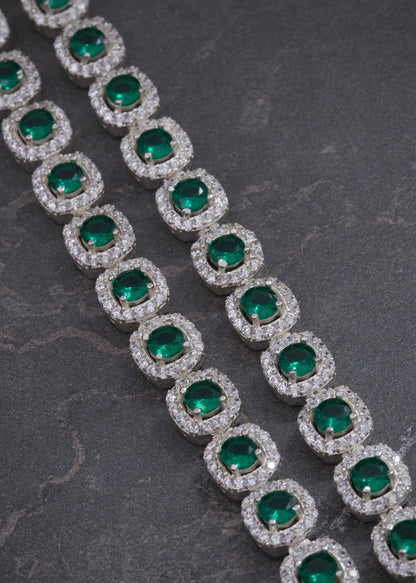 Cadena Tenis con Swarovski Verde y Blanco 57.7gr / 55cm / 7.6mm — Plata 925