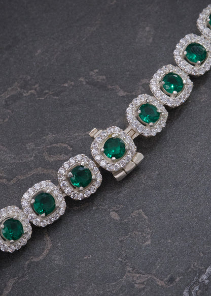 Cadena Tenis con Swarovski Verde y Blanco 57.7gr / 55cm / 7.6mm — Plata 925
