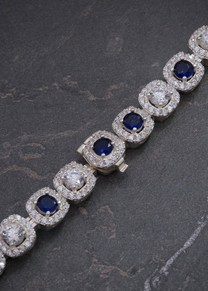 Cadena Tenis con Swarovski Azul y Blanco 69gr / 60cm / 7.6mm — Plata 925
