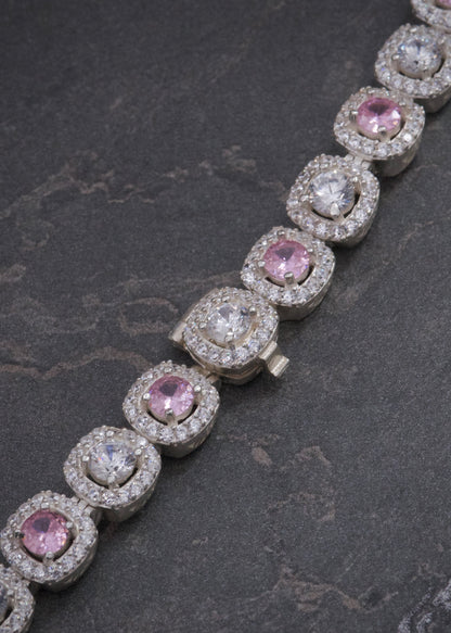 Cadena Tenis con Swarovski Rosado y Blanco 52.4gr / 45cm / 7.6mm — Plata 925