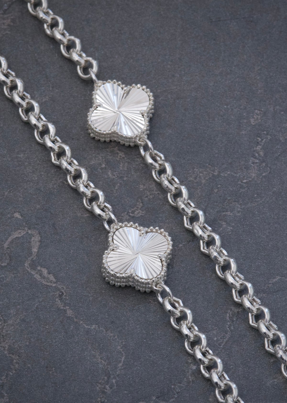 Cadena Lucky Clover Diamantada 18.1gr / 50cm / 13.9mm — Plata 925