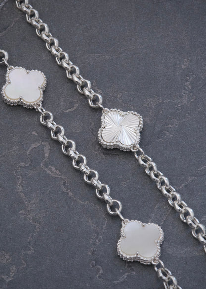 Cadena Lucky Clover Diamantada y Piedra Blanca 15.1gr / 50cm / 14.3mm — Plata 925