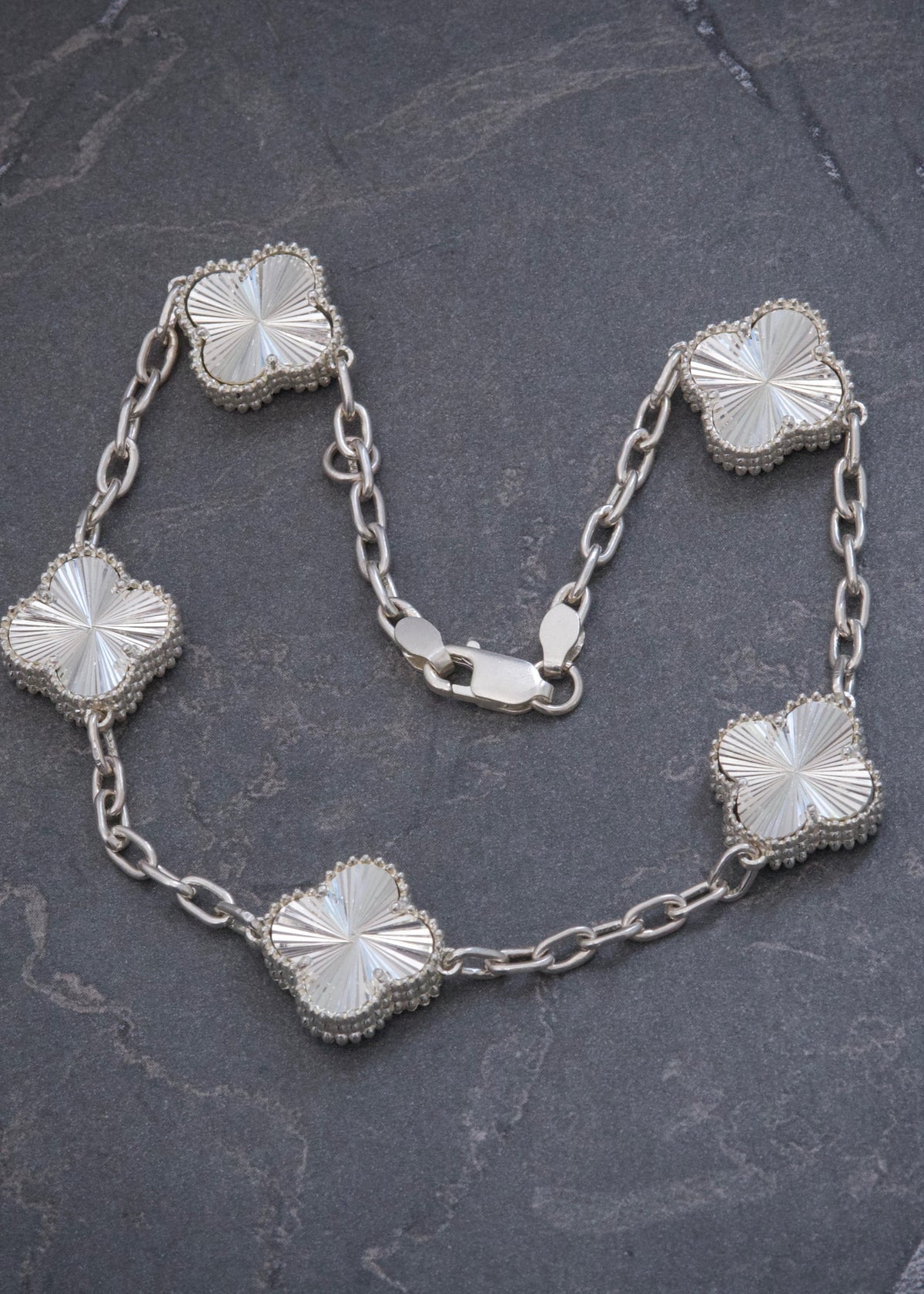 Tobillera Lucky Clover Diamantado 14.5gr / 24cm / 14mm — Plata 925