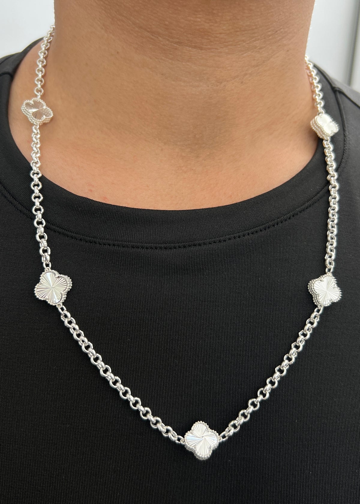 Cadena Lucky Clover Diamantada 20.2gr / 65cm / 13.9mm — Plata 925