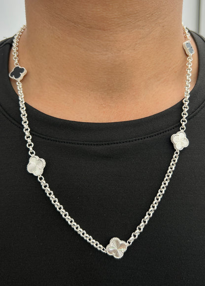 Cadena Lucky Clover Diamantada y Piedra Negra 16.75gr / 60cm / 14mm — Plata 925