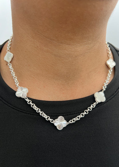 Cadena Lucky Clover Diamantada y Piedra Blanca 15.1gr / 50cm / 14.3mm — Plata 925