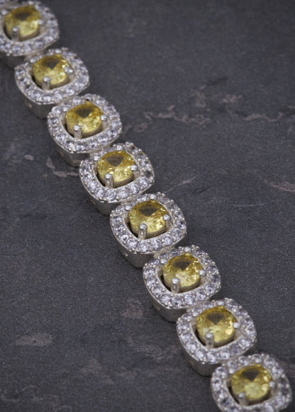 Pulso tenis con swarovski amarillo y blanco 22.5gr / Largo 18cm / Plata B