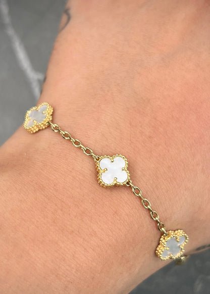 Pulso Lucky Clover Piedra Blanca 5.9gr / 17cm / 9mm — Oro Amarillo