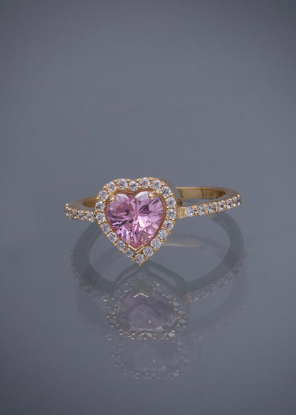 Anillo Corazon con Swarovski Rosado y Blanco 2.8gr / Talla 7 1/4 — Oro Amarillo