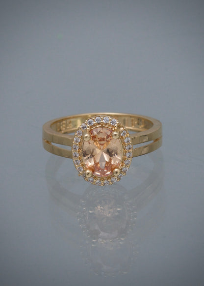 Solitario ovalado con swarovski naranja y blanco 3.35gr / Talla 5 3/4 / Oro Amarillo Nac M