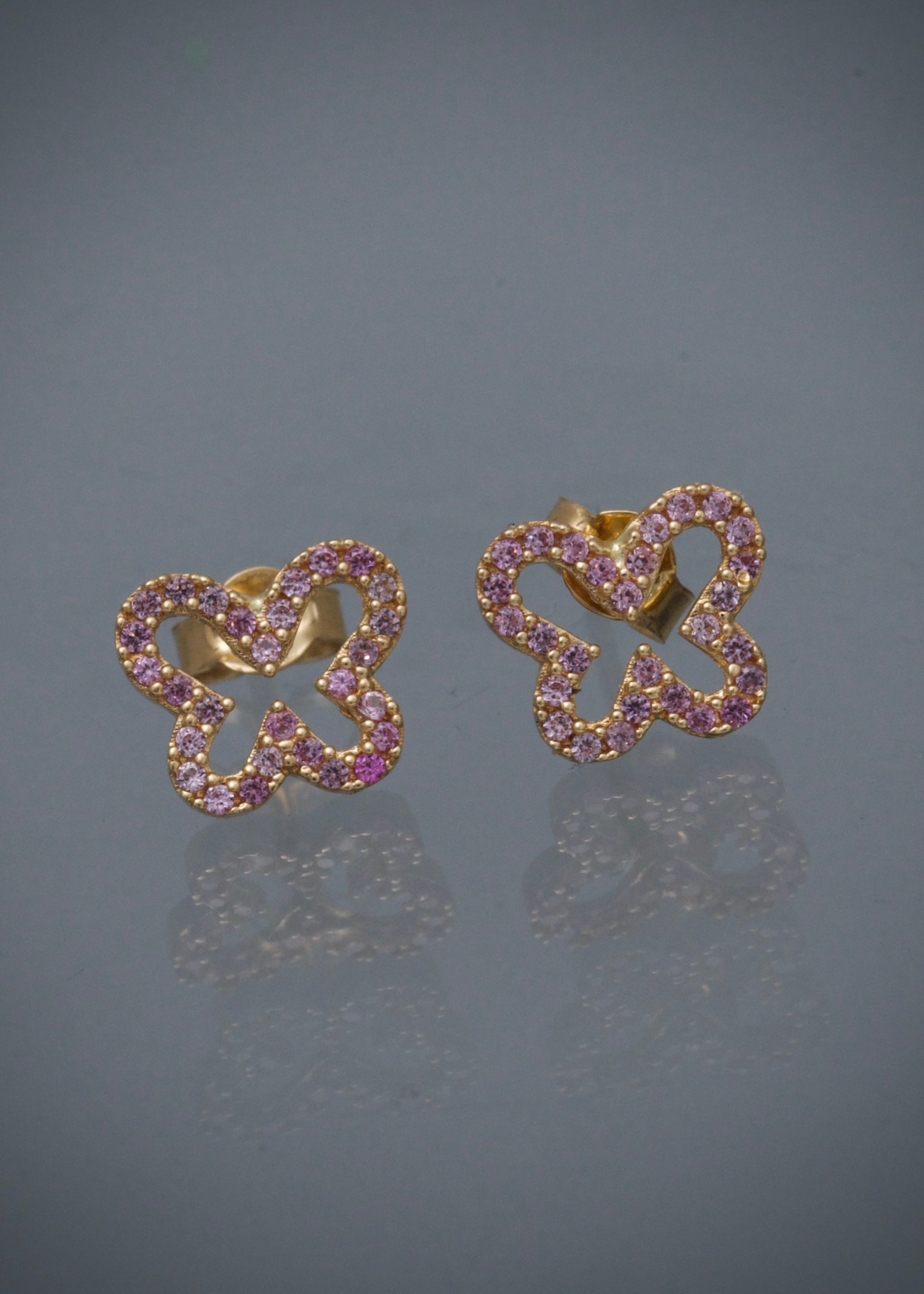 Topos mariposa con swarovski rosado 1.7gr / Largo 0.8cm / Oro Amarillo Nac M