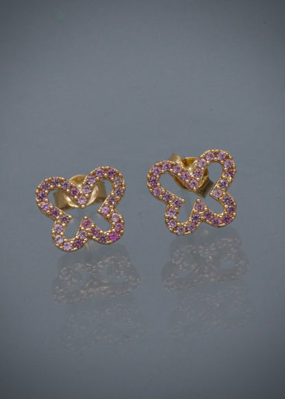 Topos mariposa con swarovski rosado 1.7gr / Largo 0.8cm / Oro Amarillo Nac M