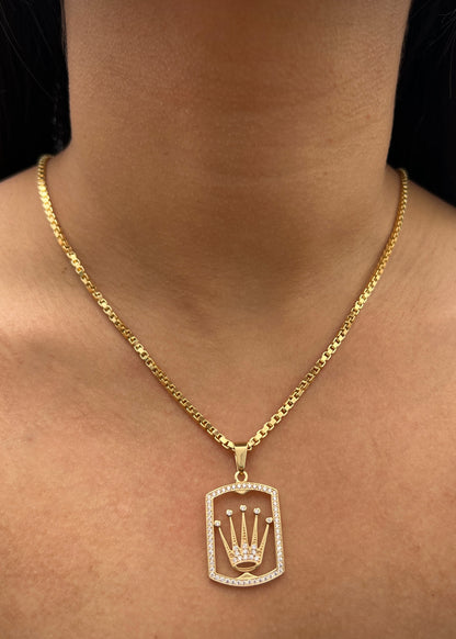 Dije rx con swarovski blanco 4.1gr / Largo 3.7cm / Oro Amarillo Nac B