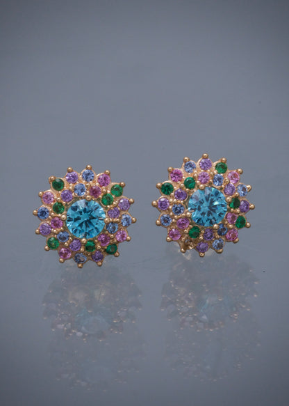 Topos flor con swarovski multicolor 3.3gr / Largo 0.1cm — Oro Amarillo