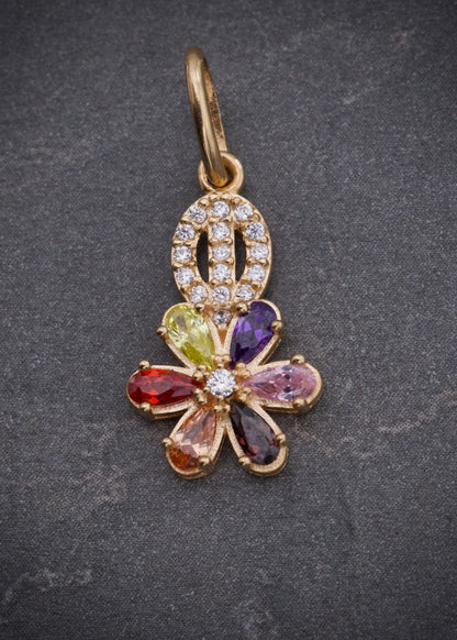 Dije flor con swarovski multicolor 1.4gr / Largo 2.3cm — Oro Amarillo