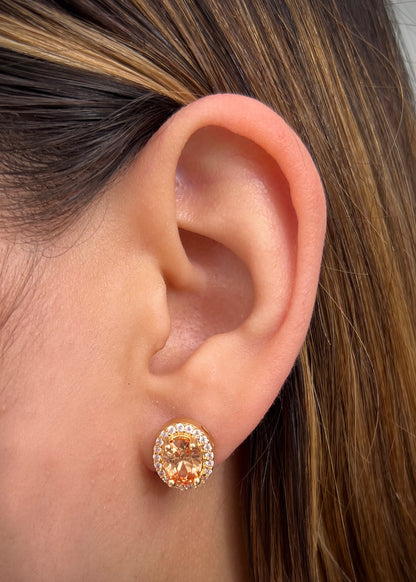 Topos ovalado con swarovski naranja y blanco 3.9gr / Largo 1.2cm / Oro Amarillo Nac M