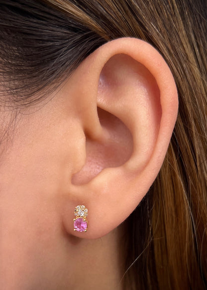 Topos con swarovski rosado y blanco 1.6gr / Largo 0.7cm / Oro Amarillo Nac P