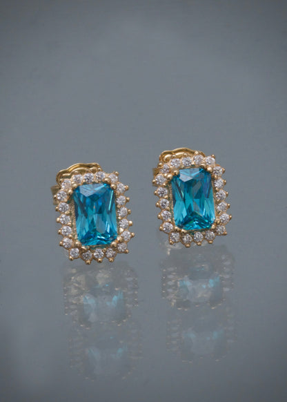 Topos con swarovski azul y blanco 2.25gr / Largo 0.9cm / Oro Amarillo Nac M