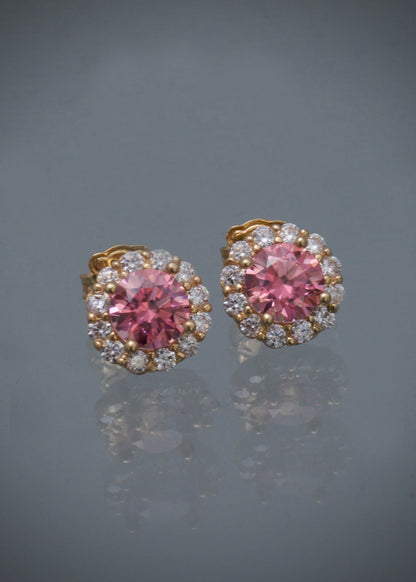 Topos flor con swarovski rosado y blanco 3.2gr / Largo 0.9cm / Oro Amarillo Nac M