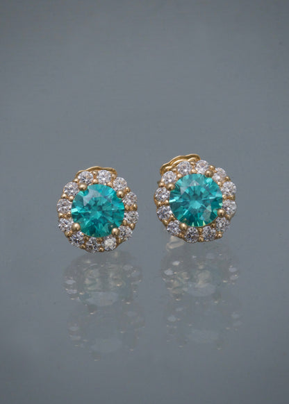 Topos flor con swarovski blanco y azul 2.2gr / Largo 0.7cm / Oro Amarillo Nac P