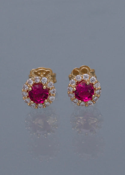 Topos flor con swarovski fucsia y blanco 2.1gr / Largo 0.7cm / Oro Amarillo Nac P