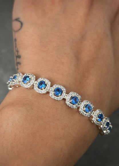 Pulso tenis con swarovski azul y blanco 22gr / Largo 18cm / Plata P