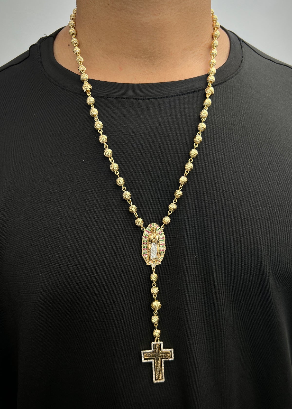Rosario Virgen de Guadalupe Diamantado 70.6gr / 60cm / 7mm — Oro Amarillo