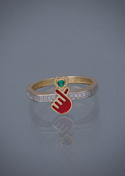 Anillo con swarovski verde y blanco 3.25gr / Talla 7 1/4 / Oro Amarillo Nac P