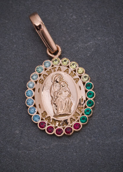 Dije virgen santa ana con 40pts de moissanita 3.05gr / Largo 2.6cm / Oro Rosado (Joya) M
