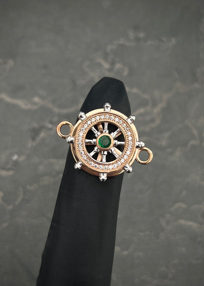 Herraje timon con swarovski blanco y verde 3.65gr / Largo 2.4cm / Oro Rosado Nac B