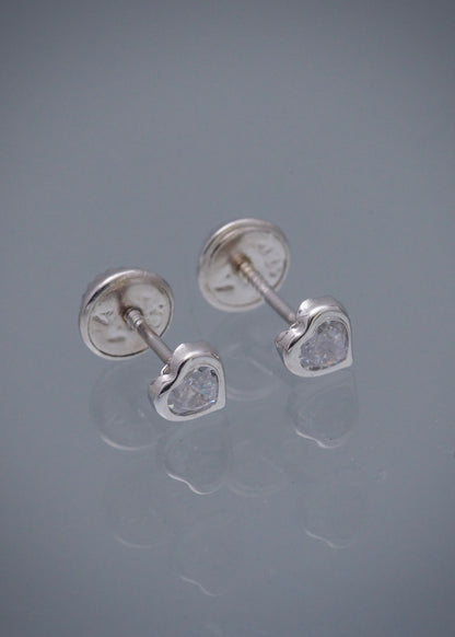 Topos corazon con swarovski blanco 0.6gr / Largo 0.4cm / Oro Blanco Nac M