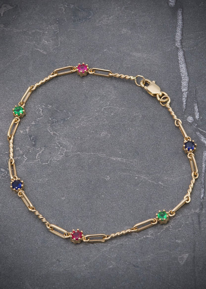 Pulso mini rustico con swarovski 3.8gr / Largo 18cm / Oro Amarillo Nac*