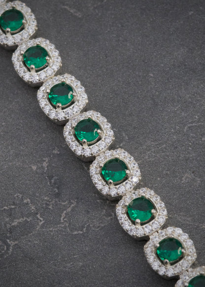 Pulso Tenis con Swarovski Verde y Blanco 21.55gr / 19cm / 7.7mm — Plata 925