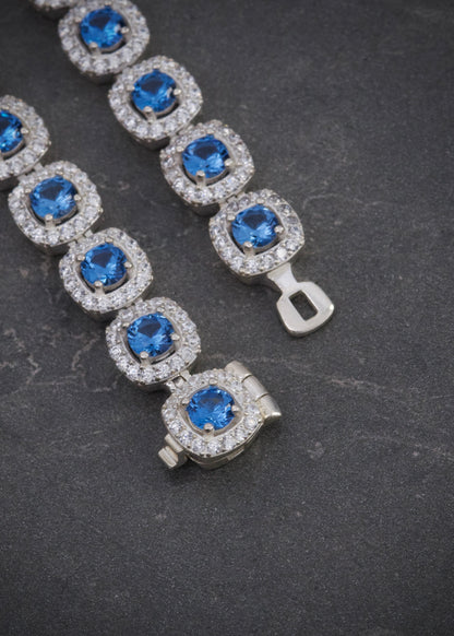 Cadena tenis con swarovski blanco y azul 44.7gr / Largo 40cm / Plata B